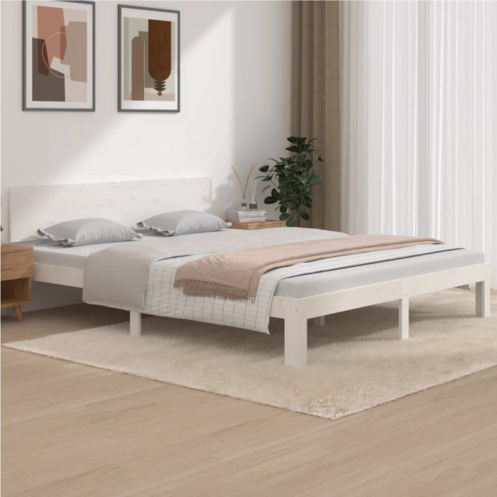 Bed Frame without Mattress White Solid Wood Pine 160x200cm