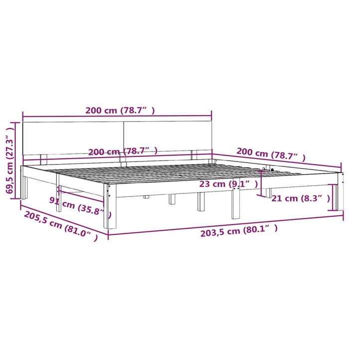 Bed Frame without Mattress White Solid Wood Pine 200x200cm