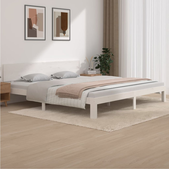 Bed Frame without Mattress White Solid Wood Pine 200x200cm