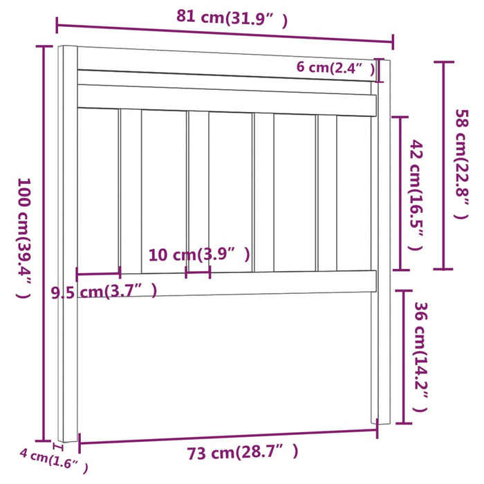 Bed Headboard Grey 81x4x100 cm Solid Wood Pine