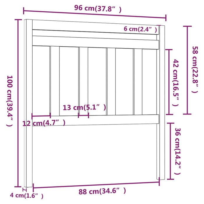 Bed Headboard Black 96x4x100 cm Solid Wood Pine