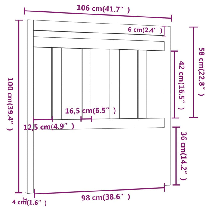 Bed Headboard White 106x4x100 cm Solid Wood Pine