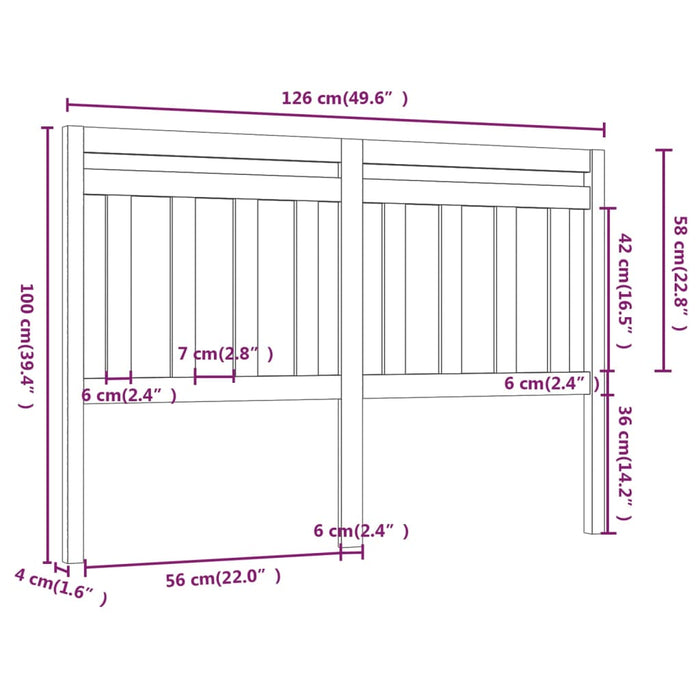 Bed Headboard 126x4x100 cm Solid Wood Pine