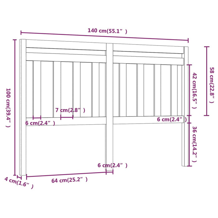 Bed Headboard 140x4x100 cm Solid Wood Pine