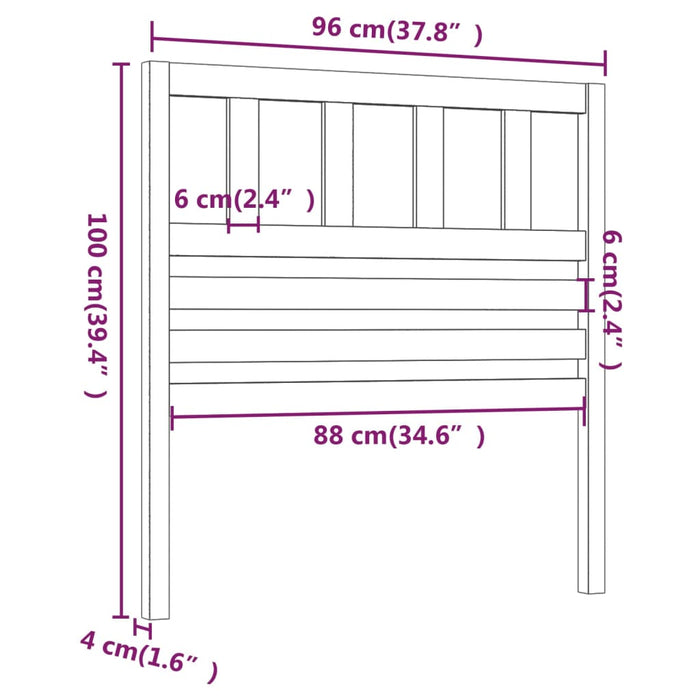 Bed Headboard Grey 96x4x100 cm Solid Wood Pine