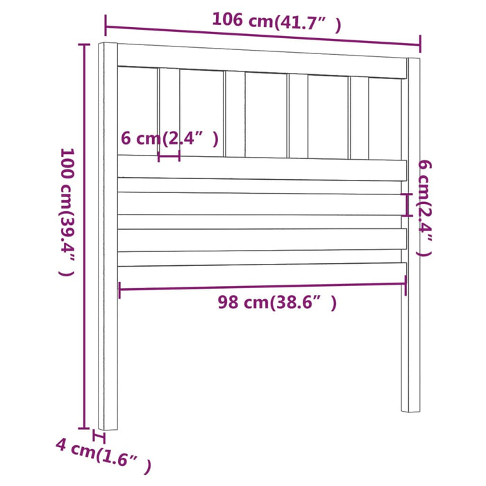 Bed Headboard Grey 106x4x100 cm Solid Wood Pine