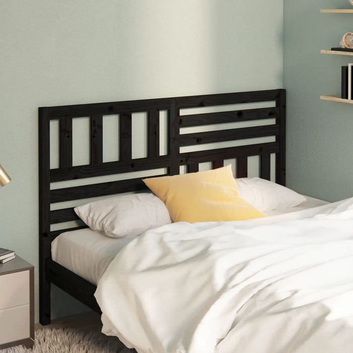 Bed Headboard Black 146x4x100 cm Solid Wood Pine