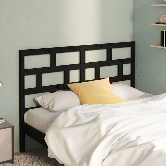 Bed Headboard Black 146x4x100 cm Solid Wood Pine