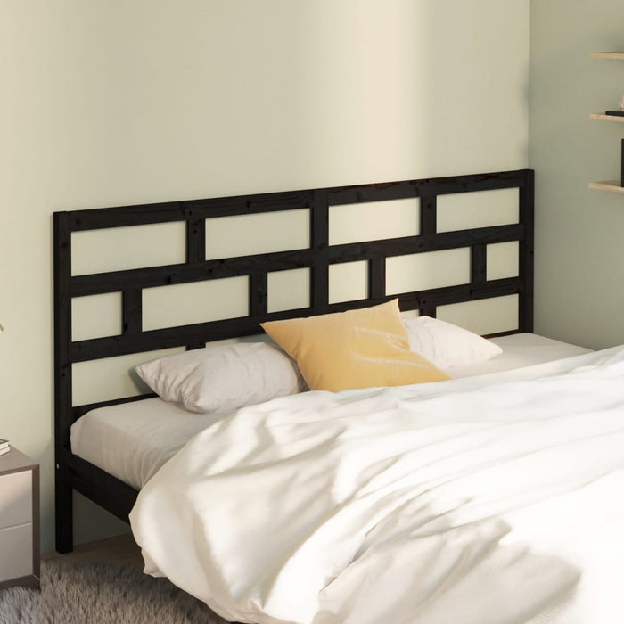 Bed Headboard Black 206x4x100 cm Solid Wood Pine