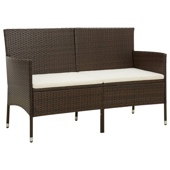 3-Seater Garden Sofa with Cushions Brown Poly Rattan