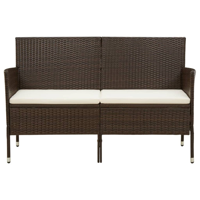 3-Seater Garden Sofa with Cushions Brown Poly Rattan