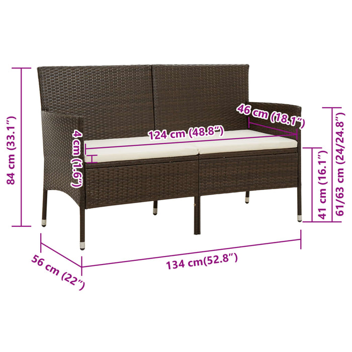 3-Seater Garden Sofa with Cushions Brown Poly Rattan