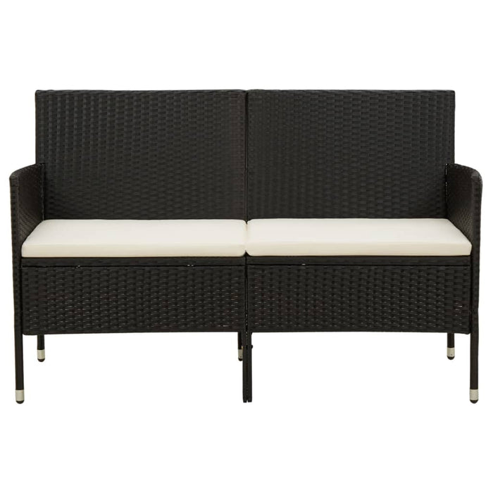 3-Seater Garden Sofa with Cushions Black Poly Rattan