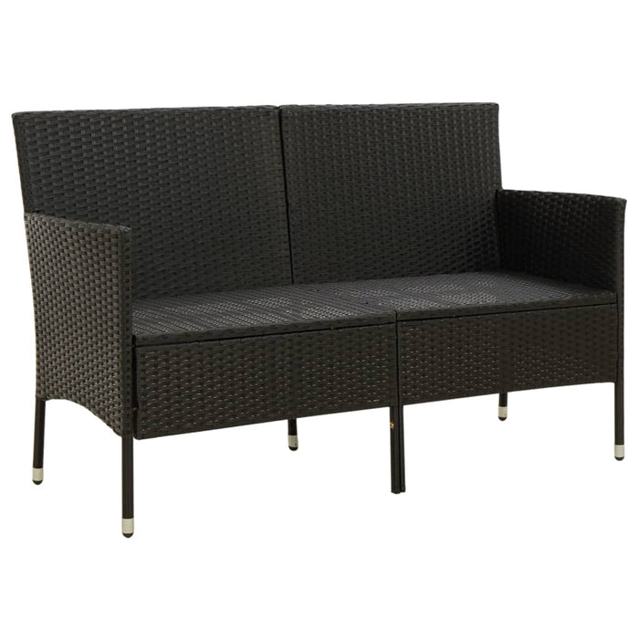 3-Seater Garden Sofa with Cushions Black Poly Rattan