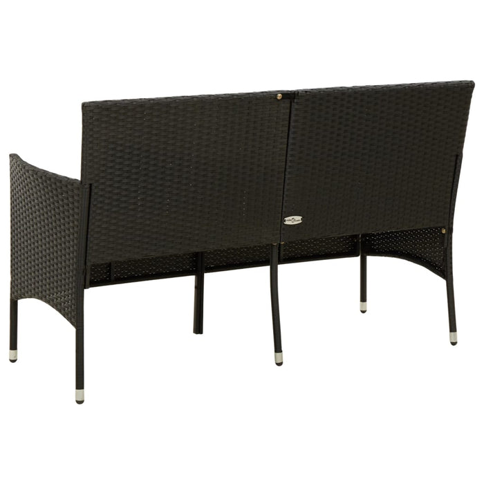 3-Seater Garden Sofa with Cushions Black Poly Rattan