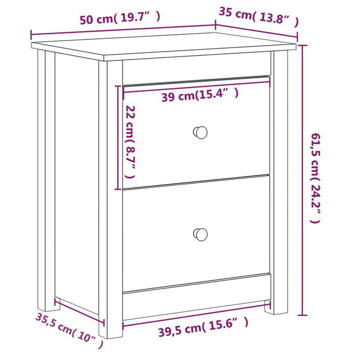 Noptiera 2 buc Maro miere 50x35x61,5 cm Lemn masiv de pin