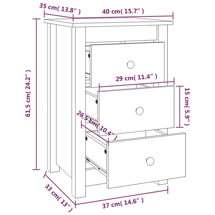 Noptiera 2 buc Negru 40x35x61,5 cm Lemn Masivul Pin