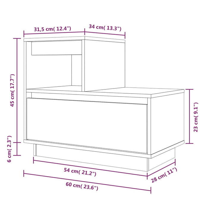 Noptiera Alb 60x34x51 cm Lemn Masivul Pin