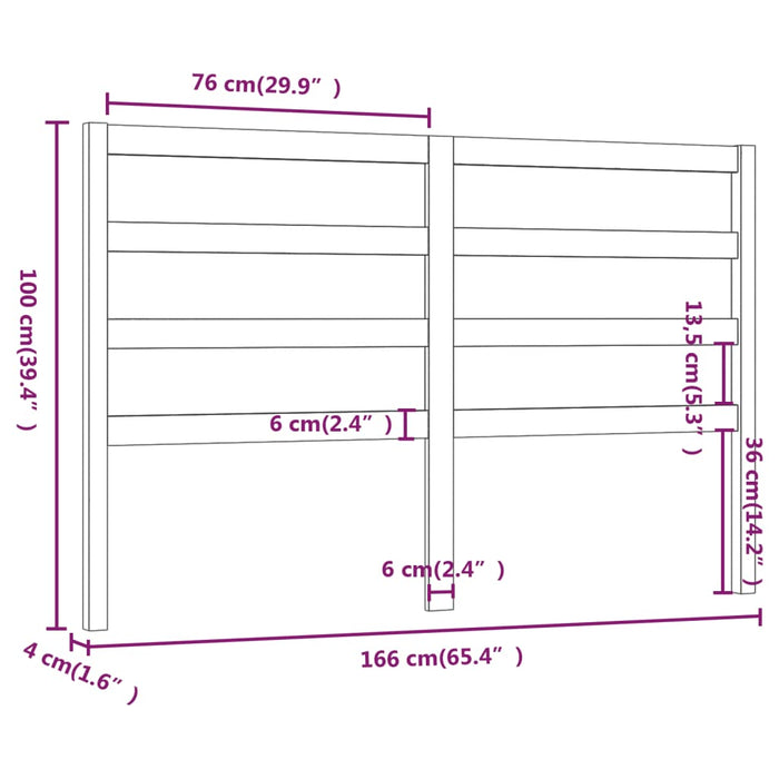 Bed Headboard White 166x4x100 cm Solid Wood Pine