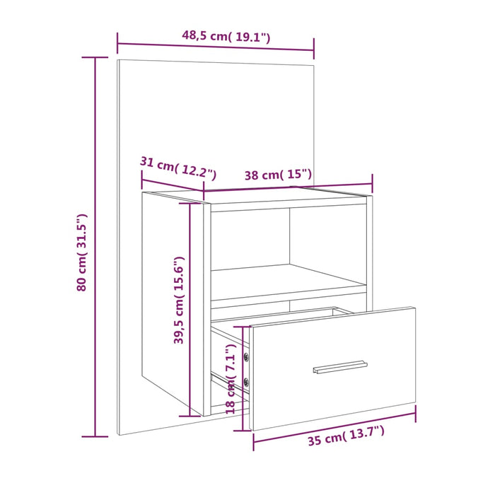 Wall-mounted Bedside Cabinet Concrete Grey