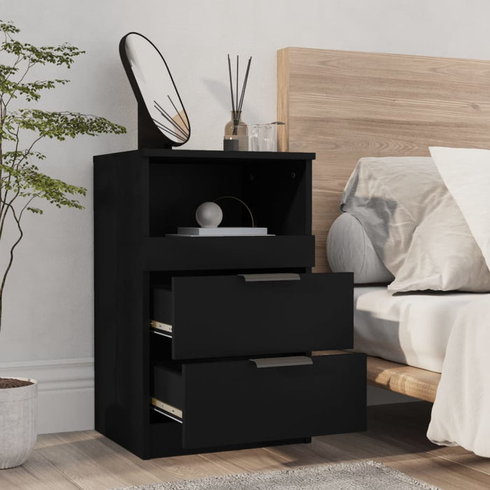 Bedside Cabinet Black Engineered Wood