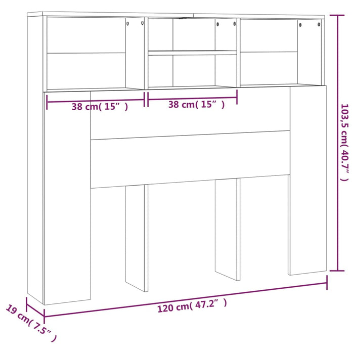 Headboard Cabinet Black 120x19x103.5 cm