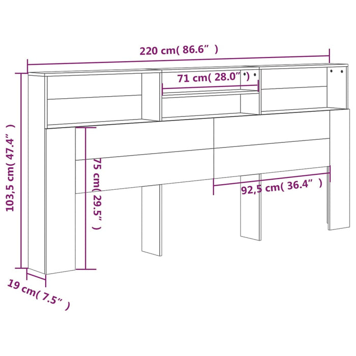 Headboard Cabinet Sonoma Oak 220x19x103.5 cm