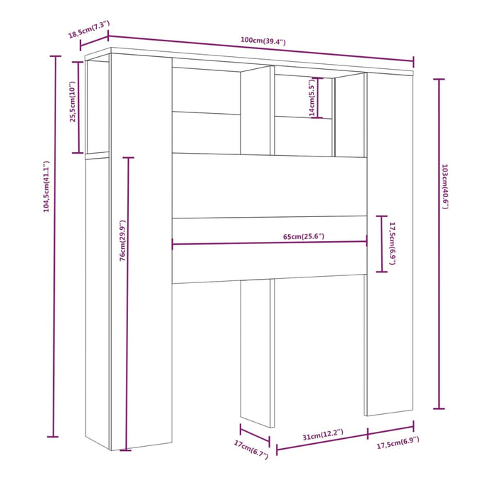 Headboard Cabinet High Gloss White 100x18.5x104.5 cm