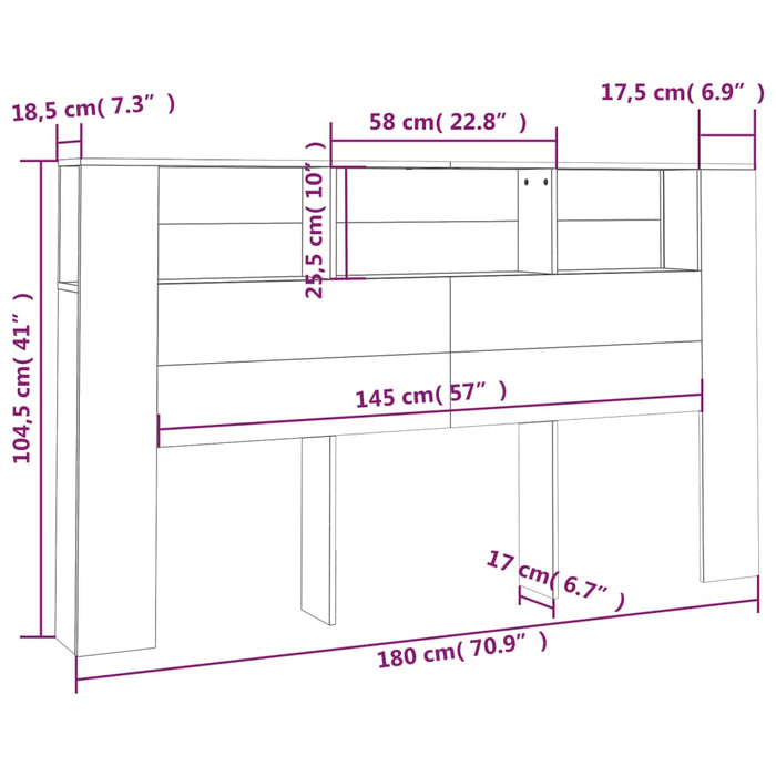 Headboard Cabinet Sonoma Oak 180x18.5x104.5 cm