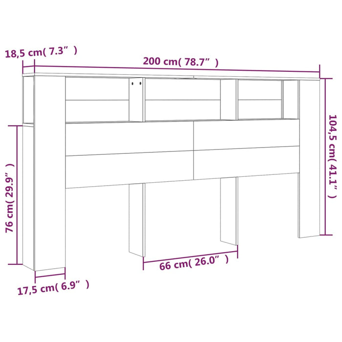 Headboard Cabinet Concrete Grey 200x18.5x104.5 cm