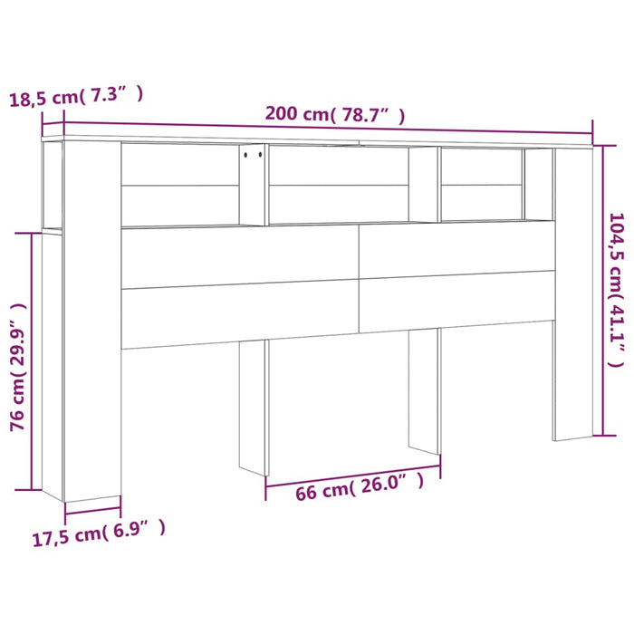 Headboard Cabinet High Gloss White 200x18.5x104.5 cm