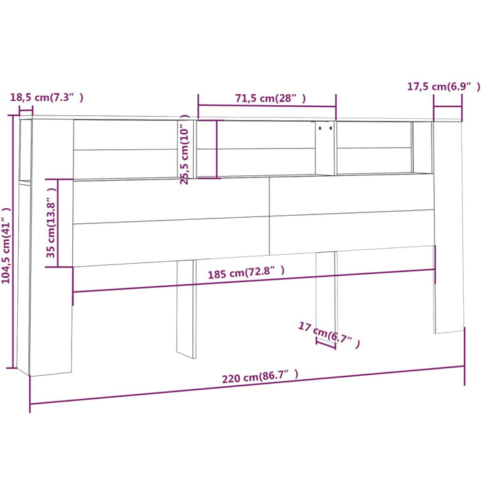 Headboard Cabinet Black 220x18.5x104.5 cm