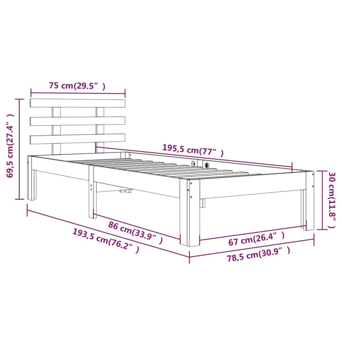 Bed Frame without Mattress White 75x190cm Small Single