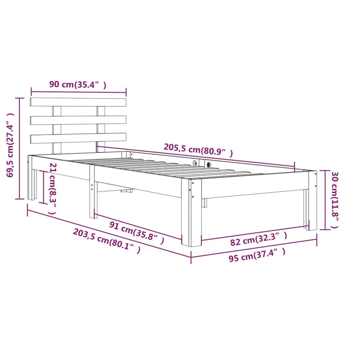 Bed Frame without Mattress White Solid Wood 90x200 cm