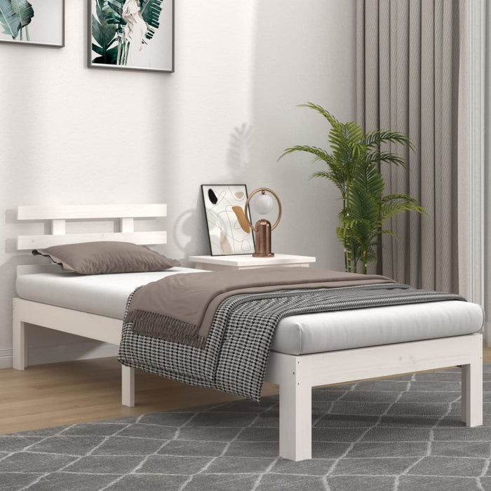 Bed Frame without Mattress White Solid Wood 90x200 cm