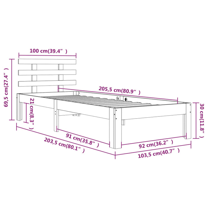 Bed Frame without Mattress Solid Wood 100x200 cm