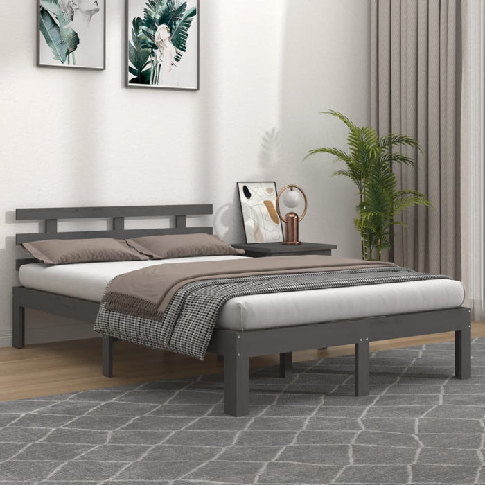 Bed Frame without Mattress Grey Solid Wood 150x200 cm King Size King Size