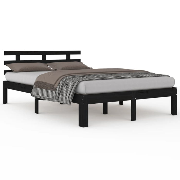 Bed Frame without Mattress Black Solid Wood 150x200 cm King Size King Size