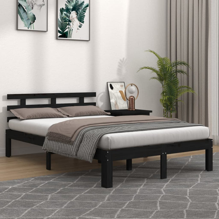 Bed Frame without Mattress Black Solid Wood 150x200 cm King Size King Size