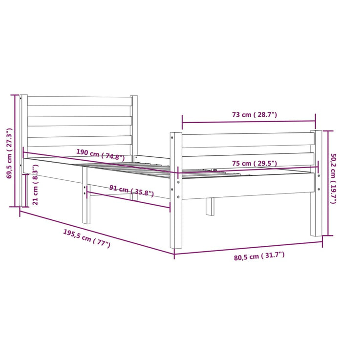 Bed Frame without Mattress Solid Wood 75x190 cm Small Single Small Single