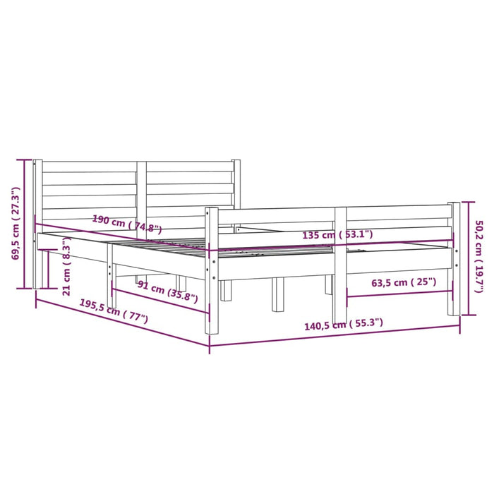 Bed Frame without Mattress Solid Wood 135x190 cm Double Double