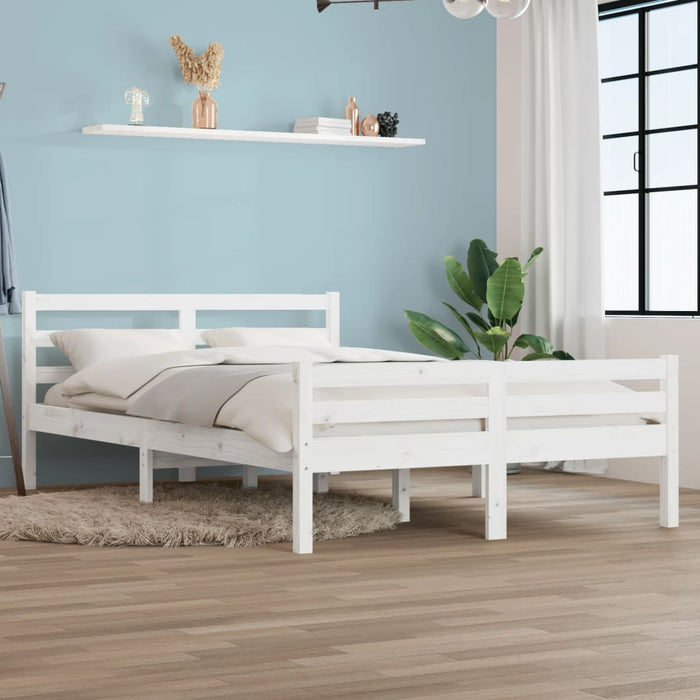 Bed Frame without Mattress White Solid Wood 135x190 cm Double Double