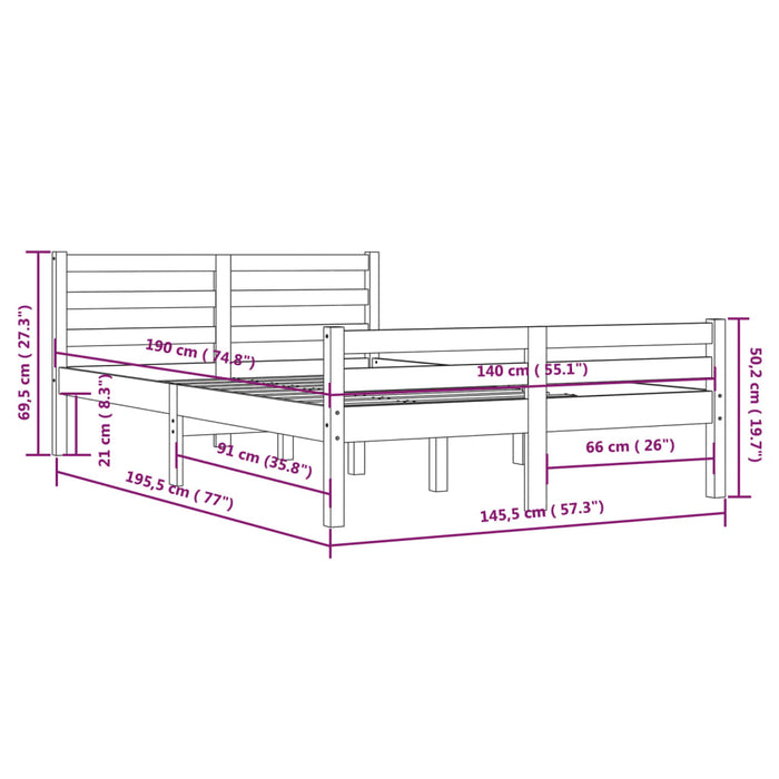 Bed Frame without Mattress Grey Solid Wood 140x190 cm