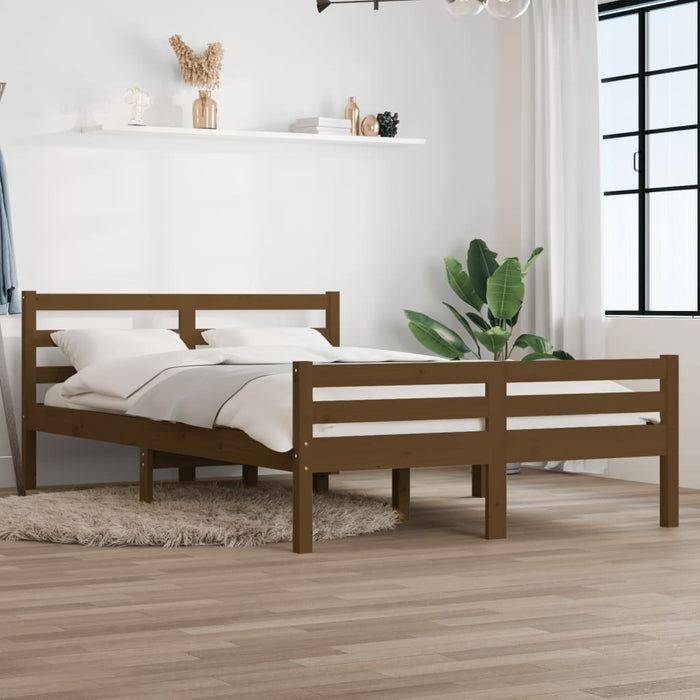 Bed Frame without Mattress Honey Brown Solid Wood 140x190 cm