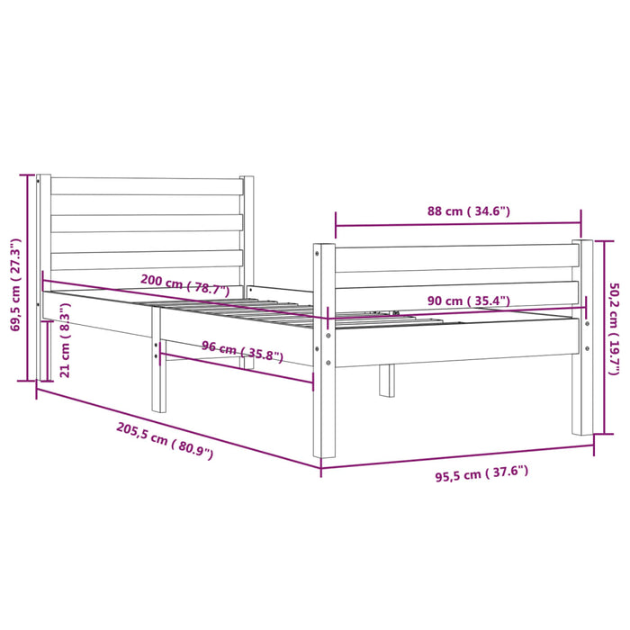 Bed Frame without Mattress Black Solid Wood 90x200 cm