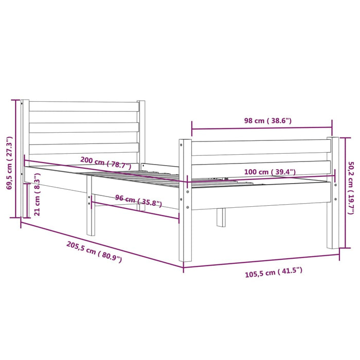 Bed Frame without Mattress White Solid Wood 100x200 cm