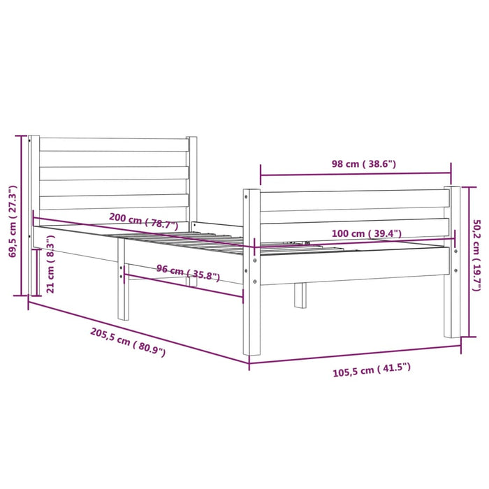 Bed Frame without Mattress Honey Brown Solid Wood 100x200 cm