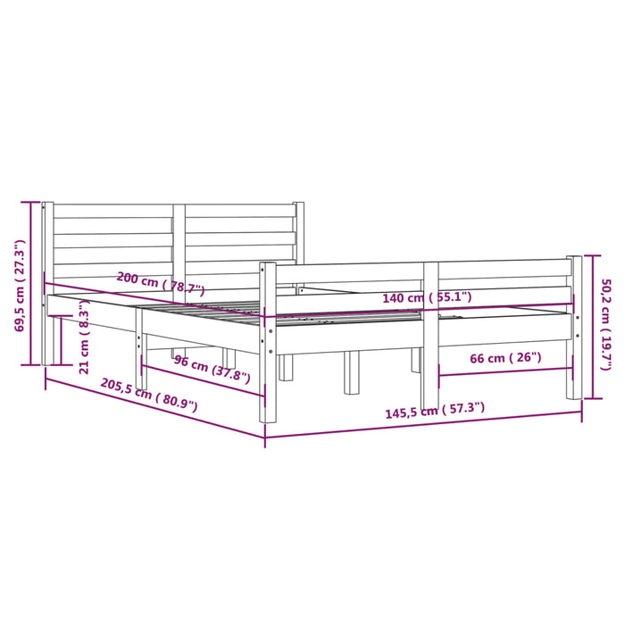 Bed Frame without Mattress Solid Wood 140x200 cm