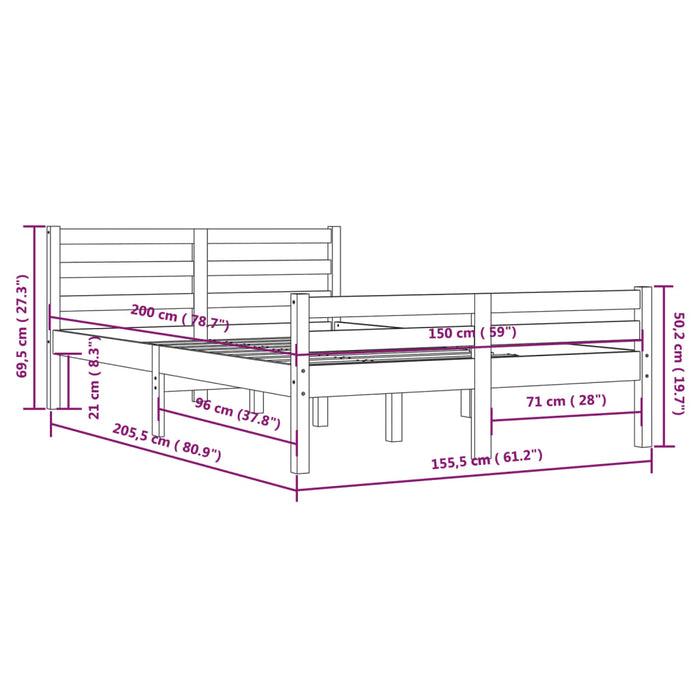 Bed Frame without Mattress Honey Brown Solid Wood 150x200 cm King Size