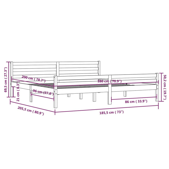 Bed Frame without Mattress White Solid Wood 180x200 cm Super King